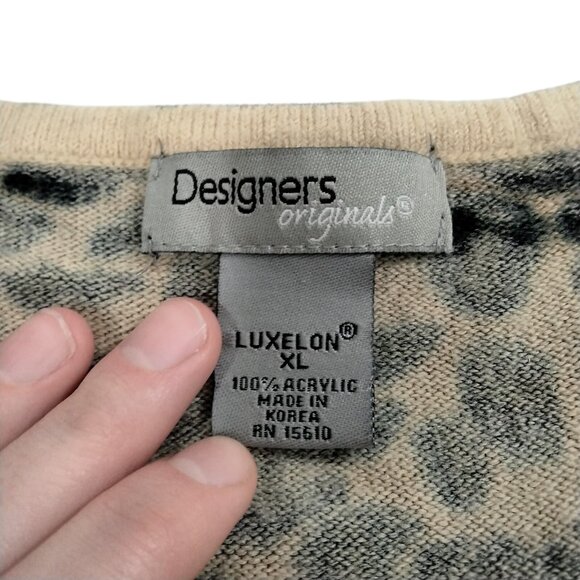 Vintage Designers Originals 90s Y2K Beaded Leopard Face Sweater XL Cheetah Cat - Picture 4 of 5